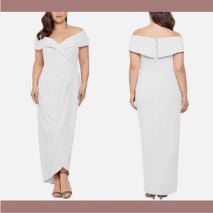 NWD DEFECT $250 Xscape Off the Shoulder Surplice Gown White [ SZ 20W PLUS ] Q451